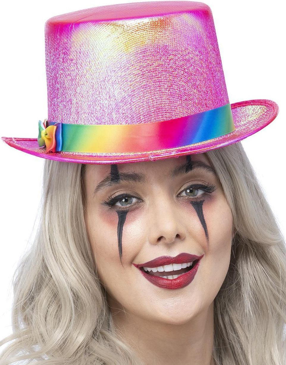 Iriserende Rosa Flosshatt med Regnbuebånd og Sløyfe