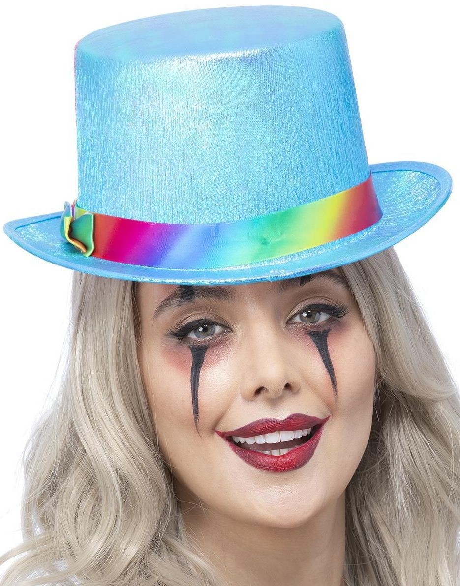 Iriserende Blå Flosshatt med Regnbuebånd og Sløyfe