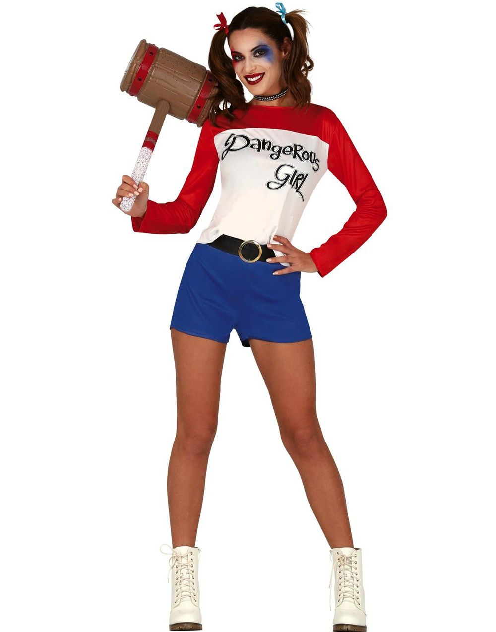 Crazy Harlequin - Harley Quinn Inspirert Kostyme til Dame - Strl Medium
