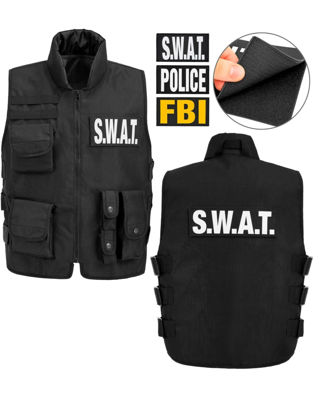 S.W.A.T / FBI / POLICE Vest med 3 Avtagbare Merker til Voksen
