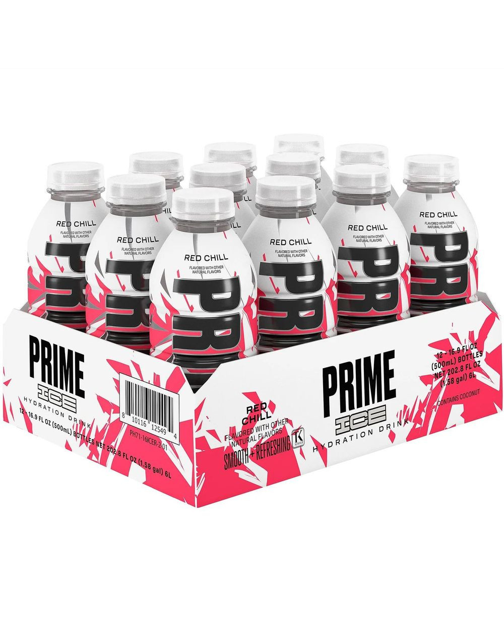 12 stk Prime Red Chill Ice Hydration Bottle - Sukkerfri og Koffeinfri Sportsdrikke - Hel Eske 6 liter (UK Import)