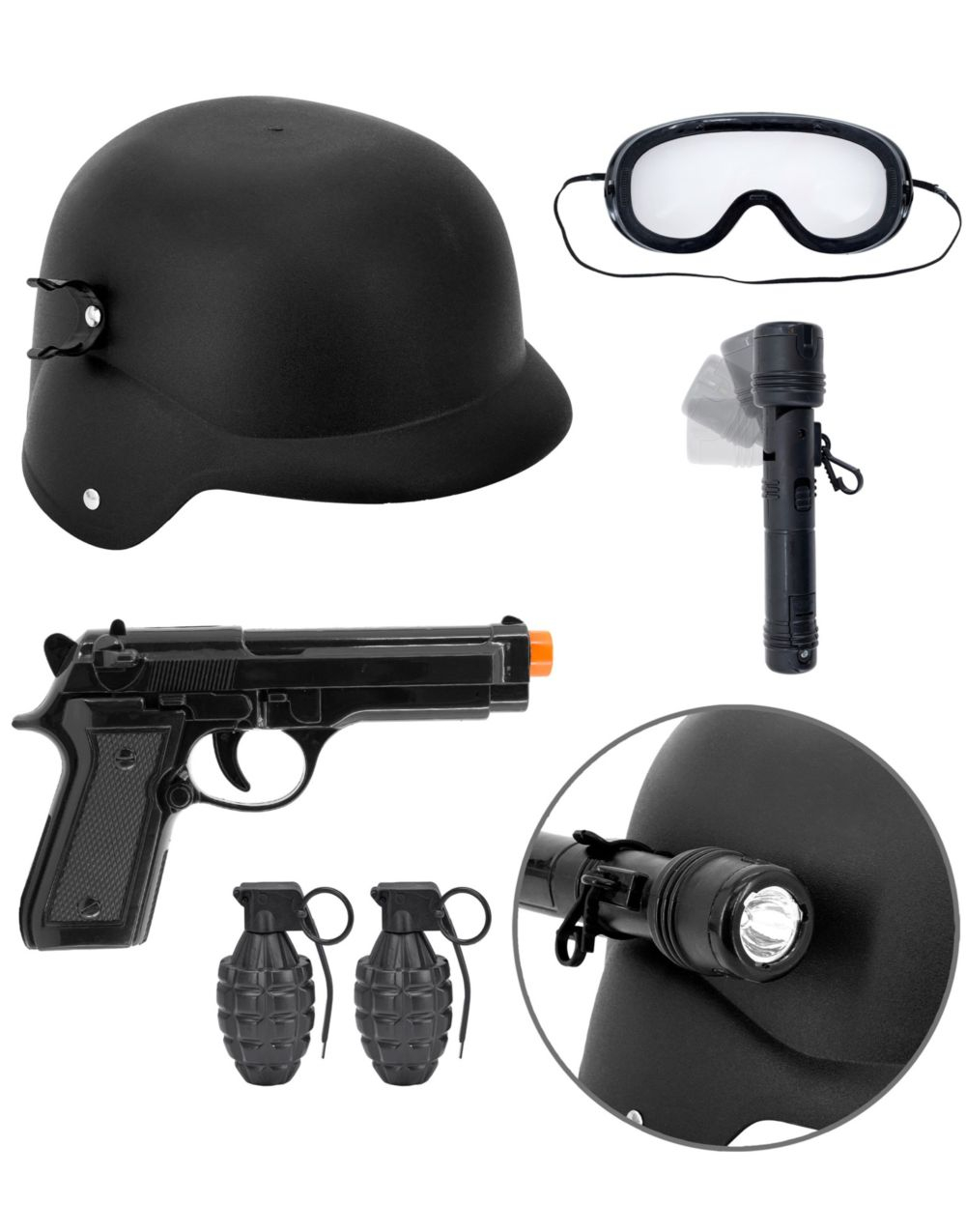 S.W.A.T. Sett - Hjelm med Briller og Lykt, Pistol og Granater