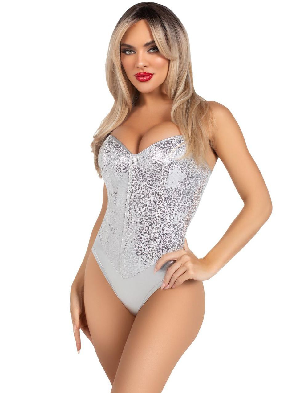Sølvfarget Bodysuit med Paljetter til Dame