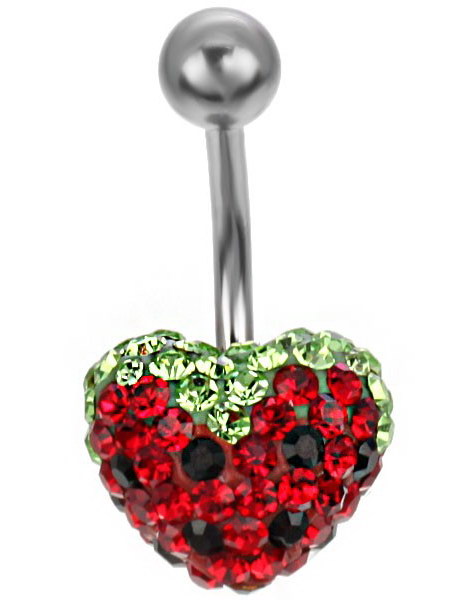 Strawberry Heart Navlepiercing - Rød/Grønn/Svart