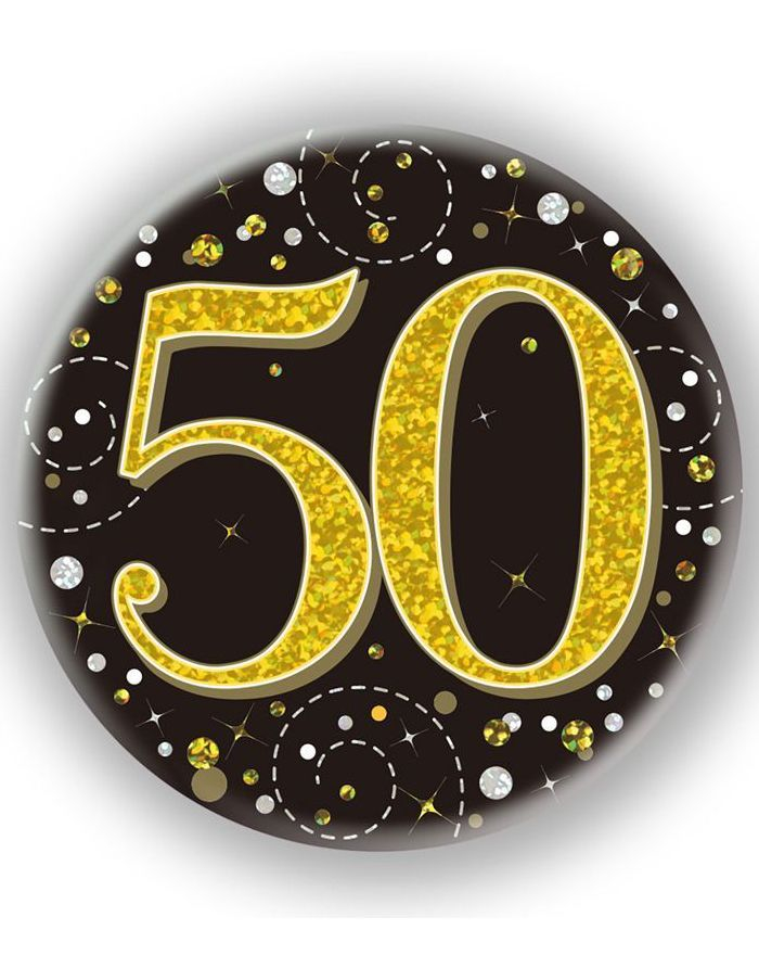 50-års Feiring Svart og Gullfarget Holografisk Stor Button/Badge
