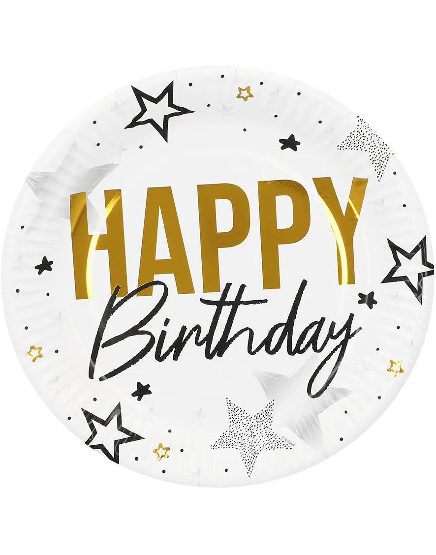 8 stk Happy Birthday Tallerkener 23 cm