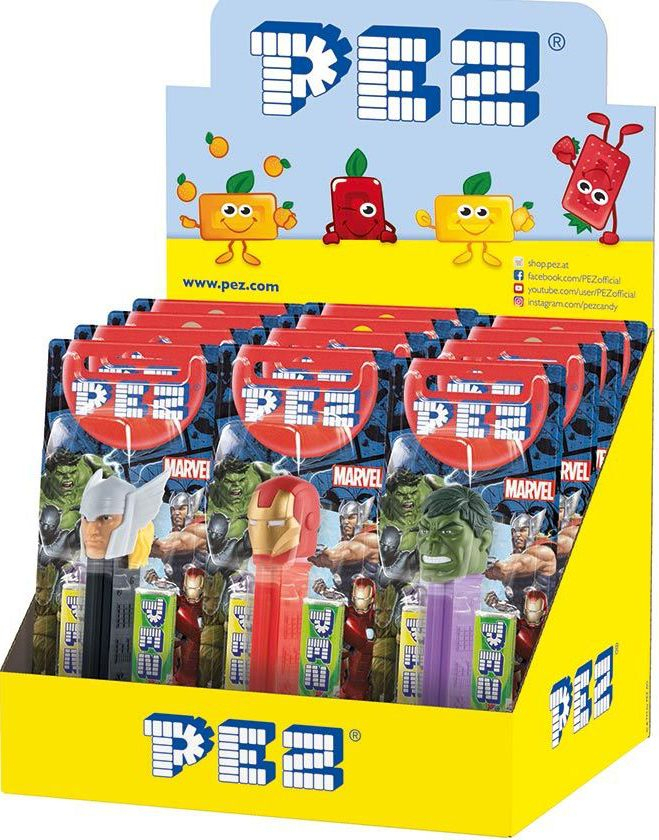 12 stk Marvel Avengers Assorterte Pez-Holdere med 2 stk Pez Pakker - Hel Eske