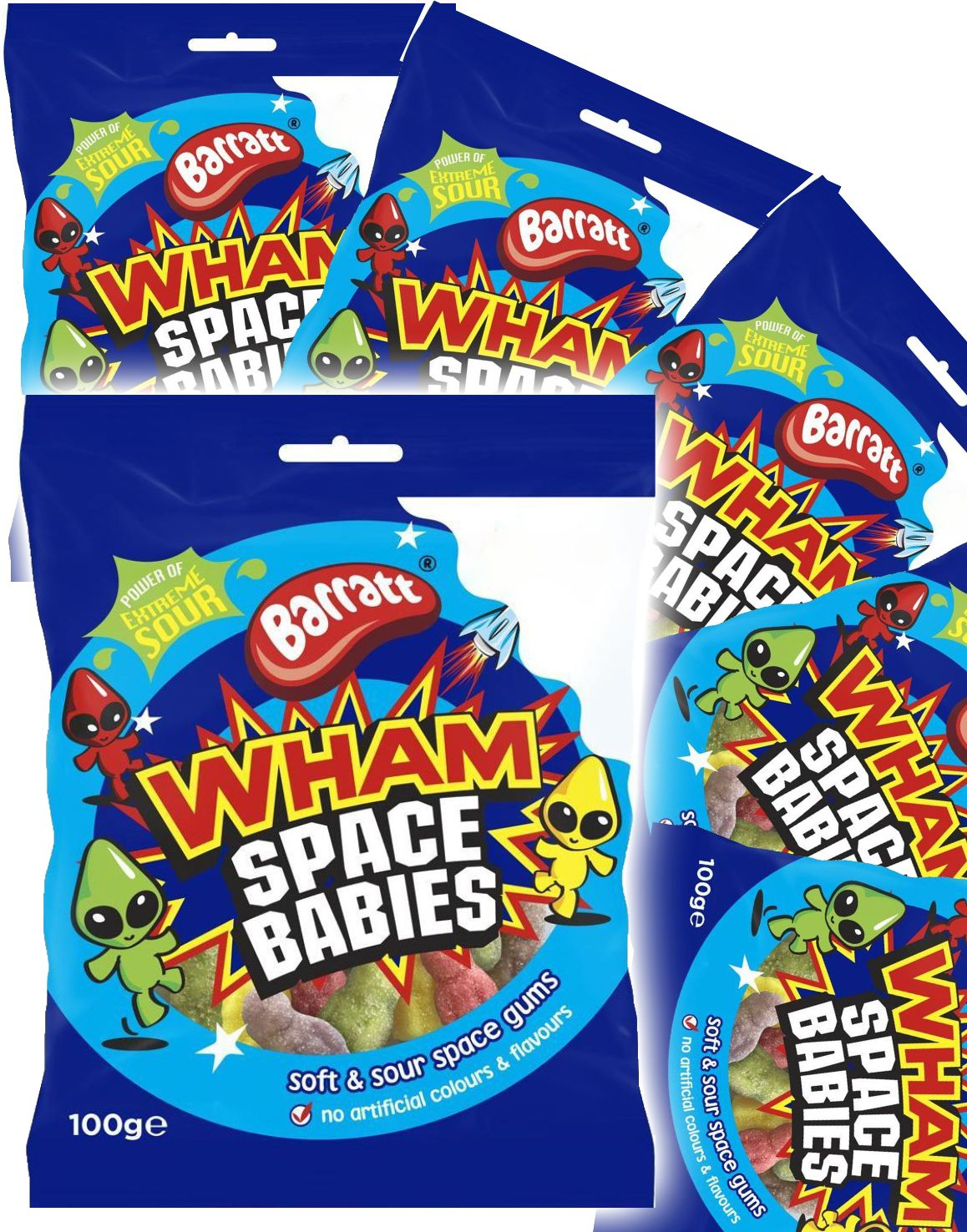 12 stk Barratt Wham Space Babies - Kjempesurt Skumgodteri med Fruktsmaker - Hel Eske 1,2 kg