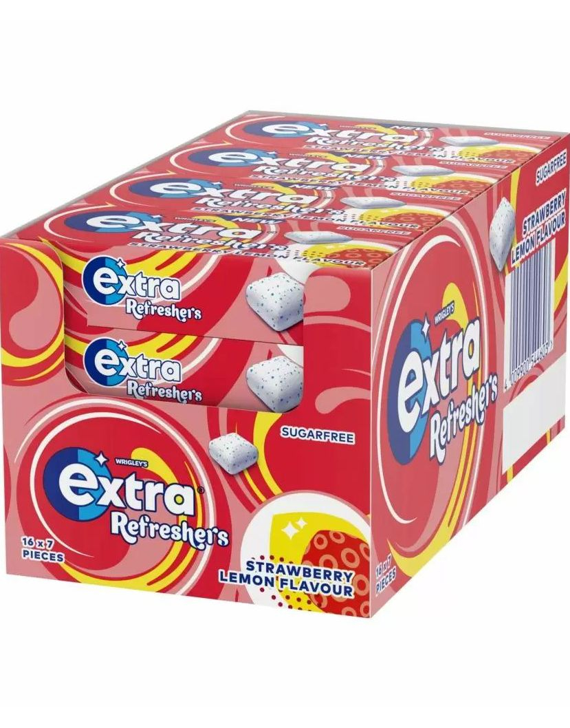 16 stk Extra Refreshers Strawberry Lemon - Tyggegummi med Jordbær og Sitronsmak - Hel Eske 249,6 gram (Sukkerfri)
