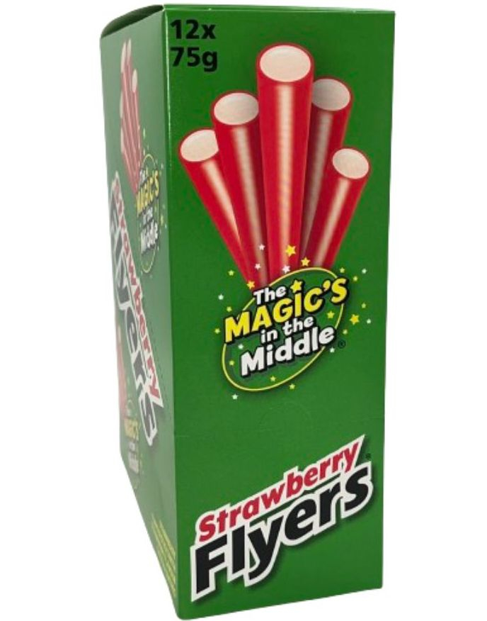 12 stk Maxilin Strawberry Flyers - Lakrisstenger med Jordbærfyll - Hel Eske 900 gram