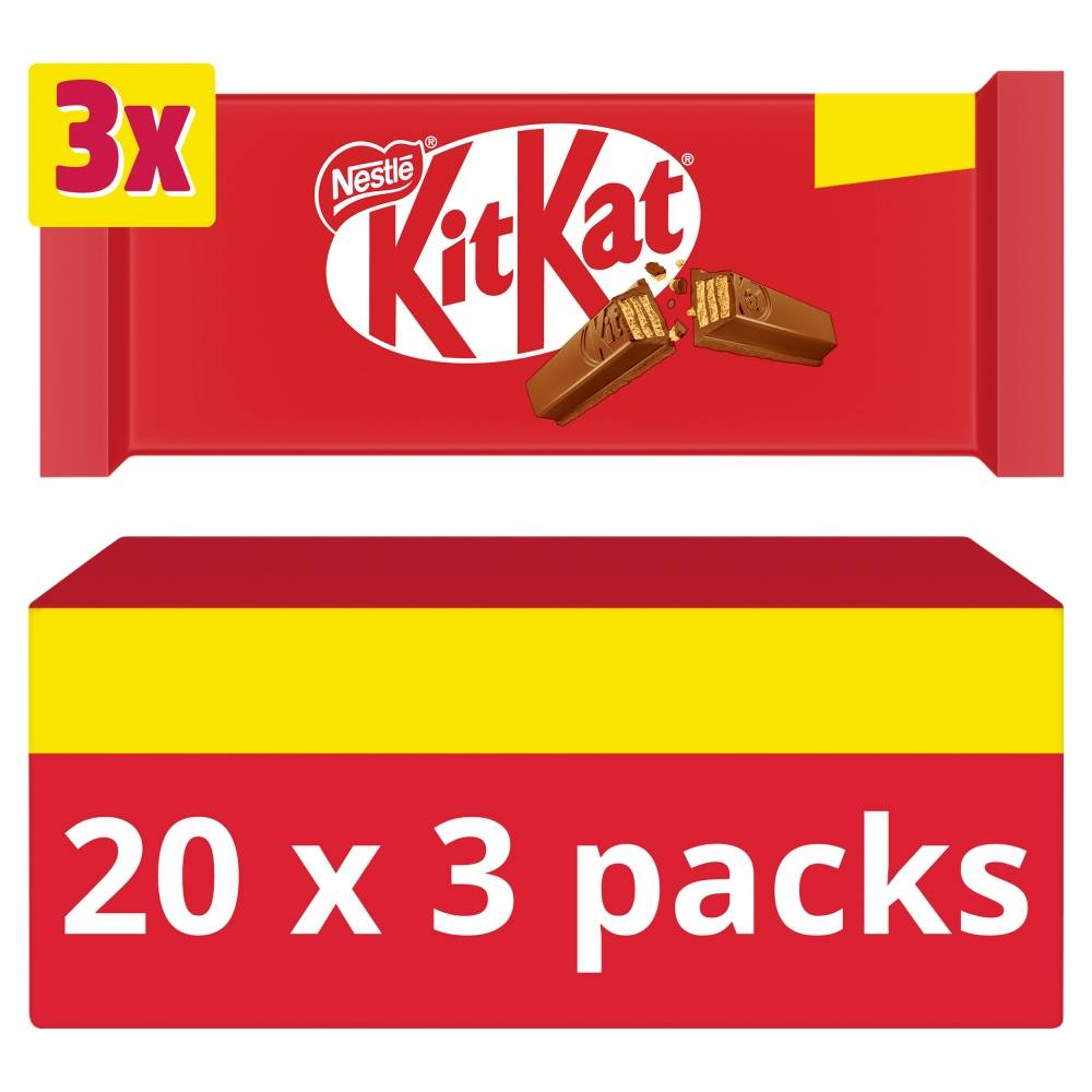 20 stk 3-Pack KitKat 4 Fingers Sjokolade - Hel Eske 2,49 kg