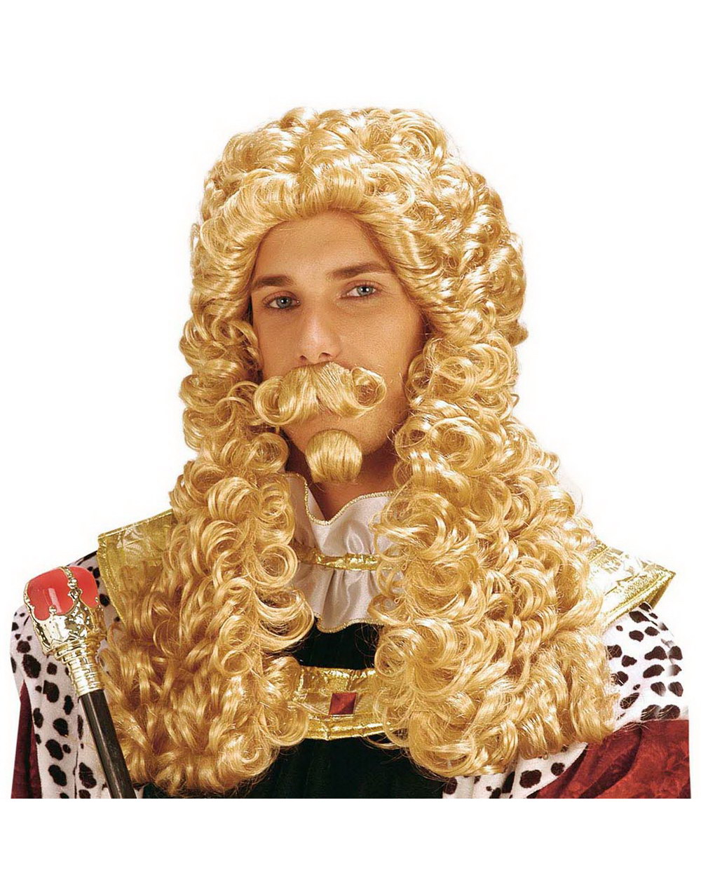 Lord Middelalder - Blond Krøllete Parykk, Bart og Skjeggtust