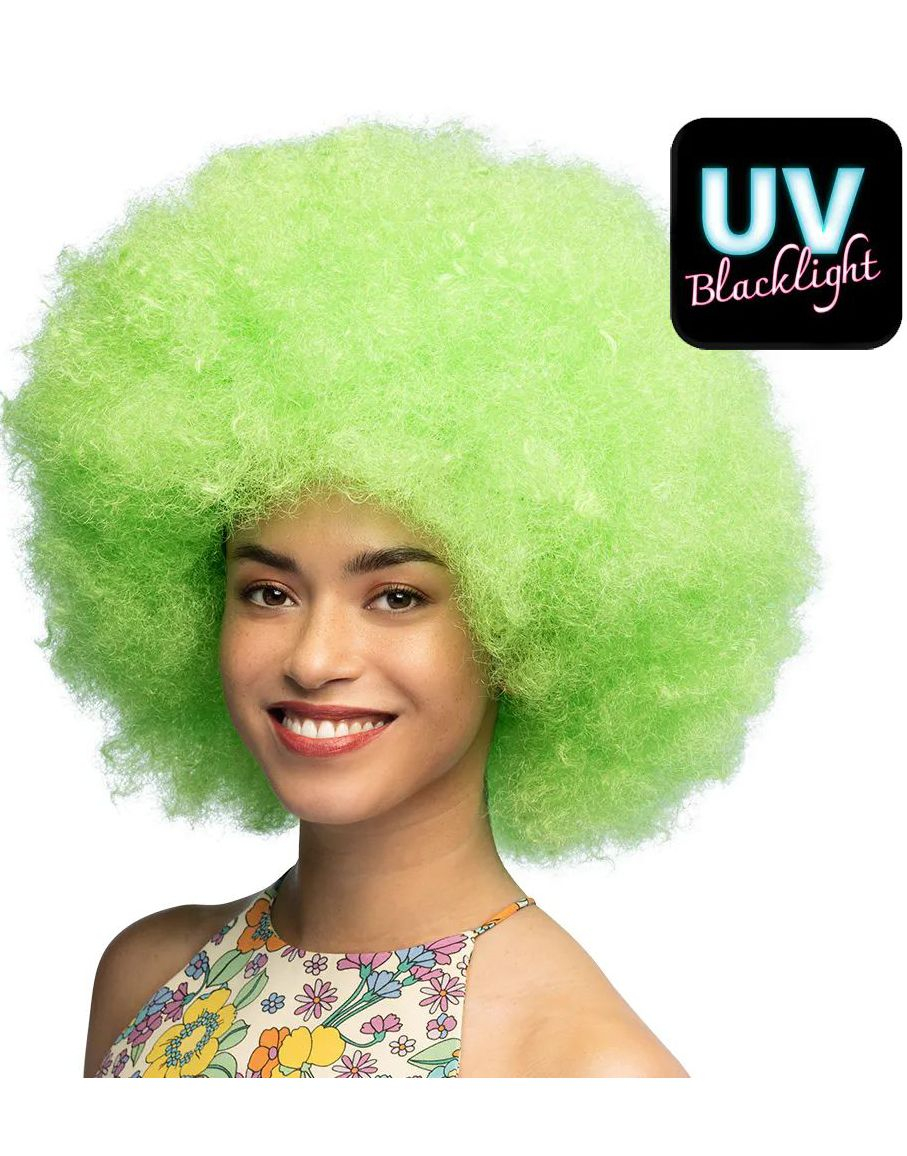 Stor Bustete UV Neongrønn Afroparykk