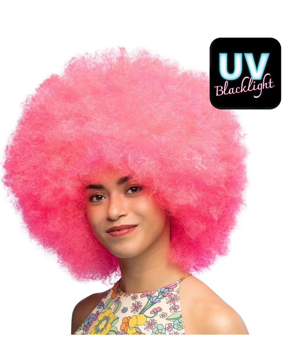 Stor Bustete UV Neonrosa Afroparykk