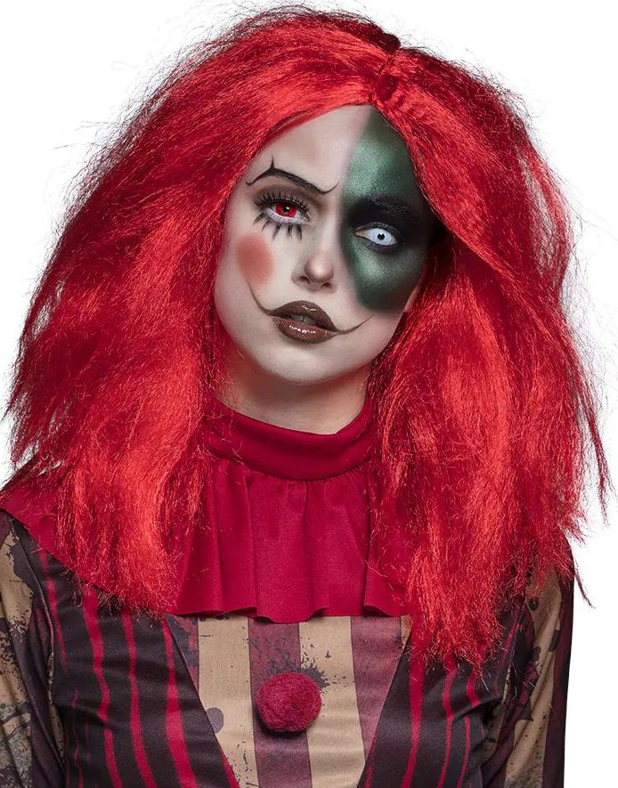 Clownette - Rød Rufsete Klovneparykk