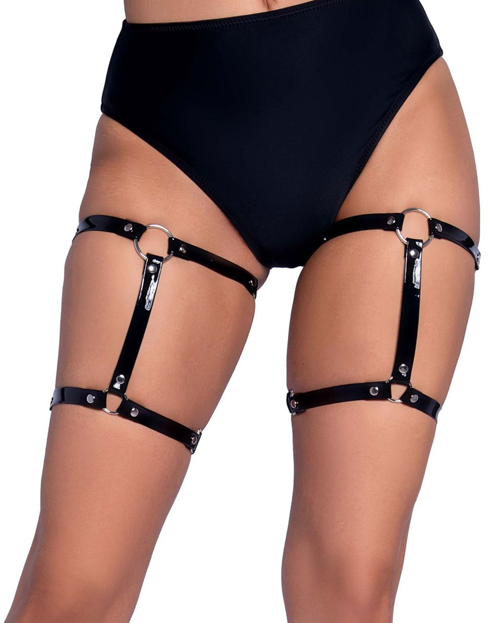 2 Stk Dobble Svarte Strømpebånd med Nagler