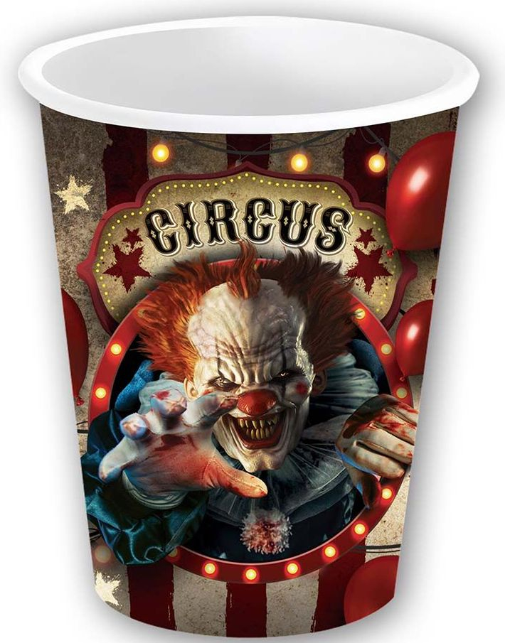6 stk Pappkopper med Horror Sirkus Motiv 240 ml