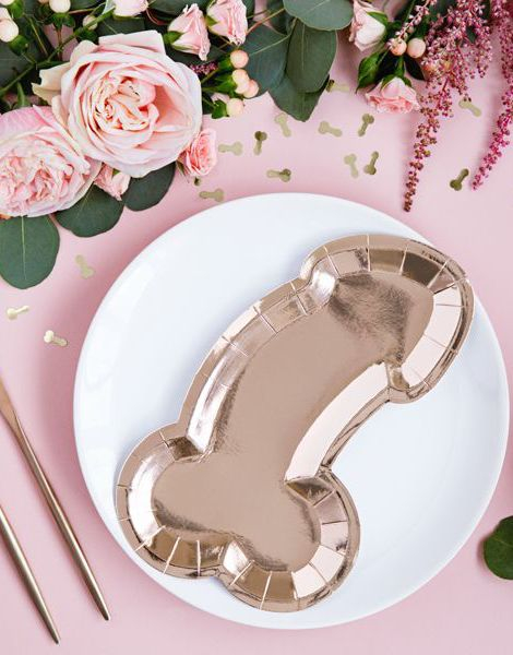 6 stk Rosegull Penisformet Papptallerkener- Same Penis Forever