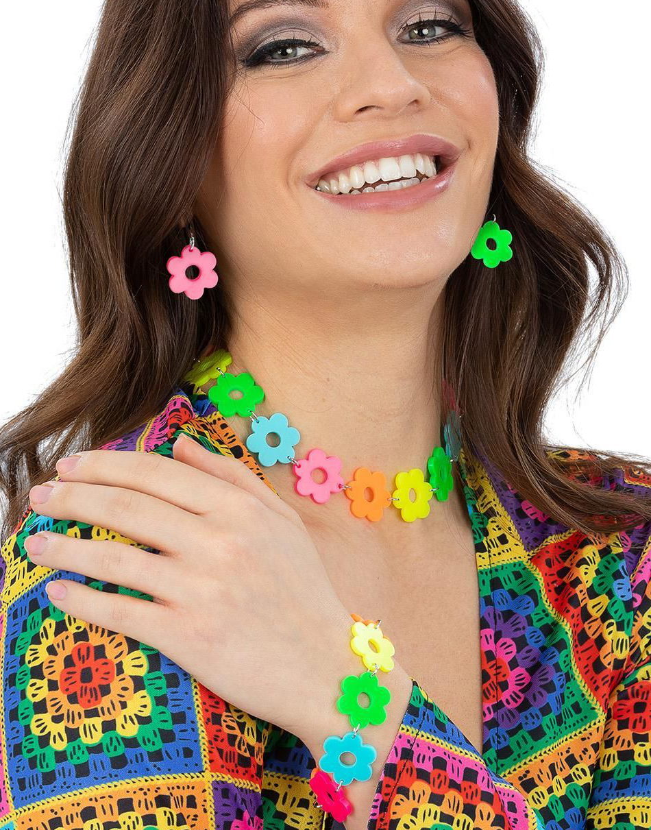 Fargerikt Smykkesett 4 Deler - Neon Flower Power