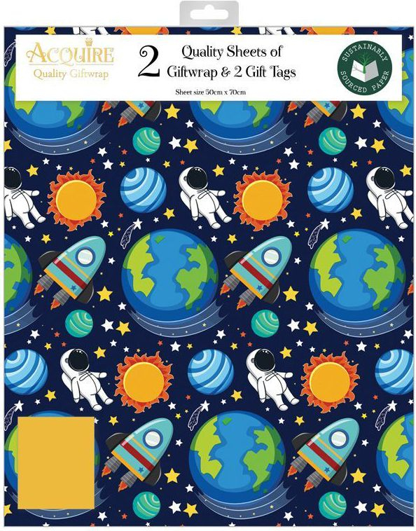 2 stk Romfart Gavepapir med 2 stk Navnelapper - 50x70cm