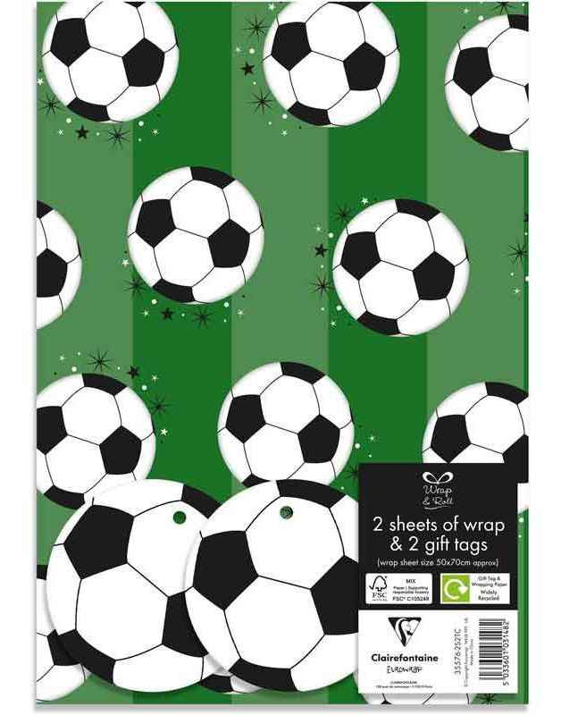 2 stk Fotball Gavepapir med 2 stk Navnelapper - 50x70cm
