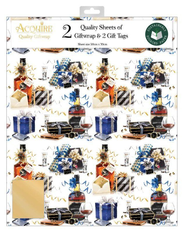 2 stk Rom Alkohol Gavepapir med 2 stk Navnelapper - 50x70cm