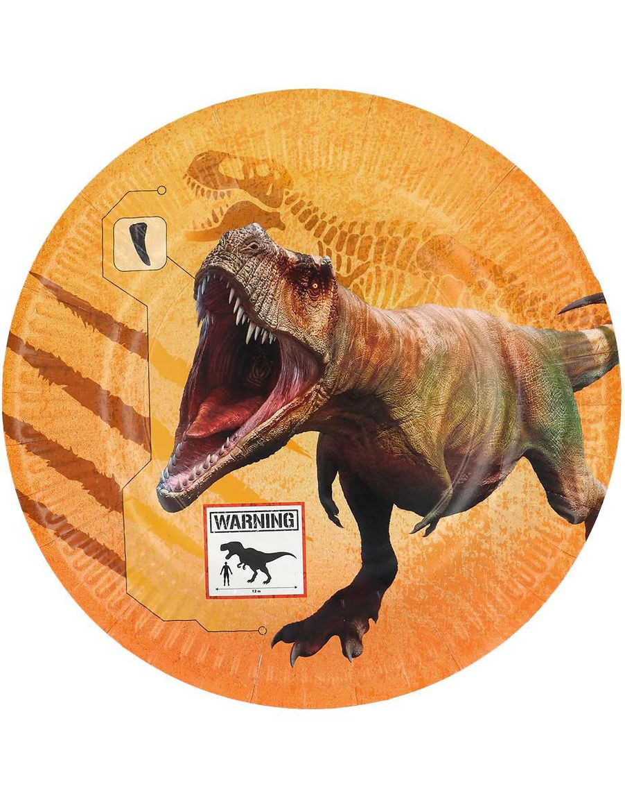 8 stk Papptallerkener 23 cm - T-rex