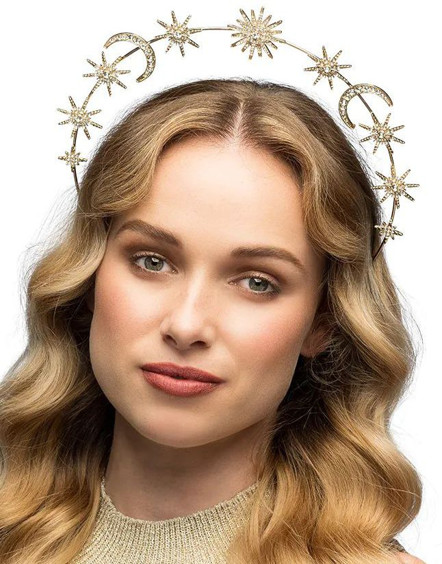 Gullfarget Metalltiara - Gloriekrone med Stener