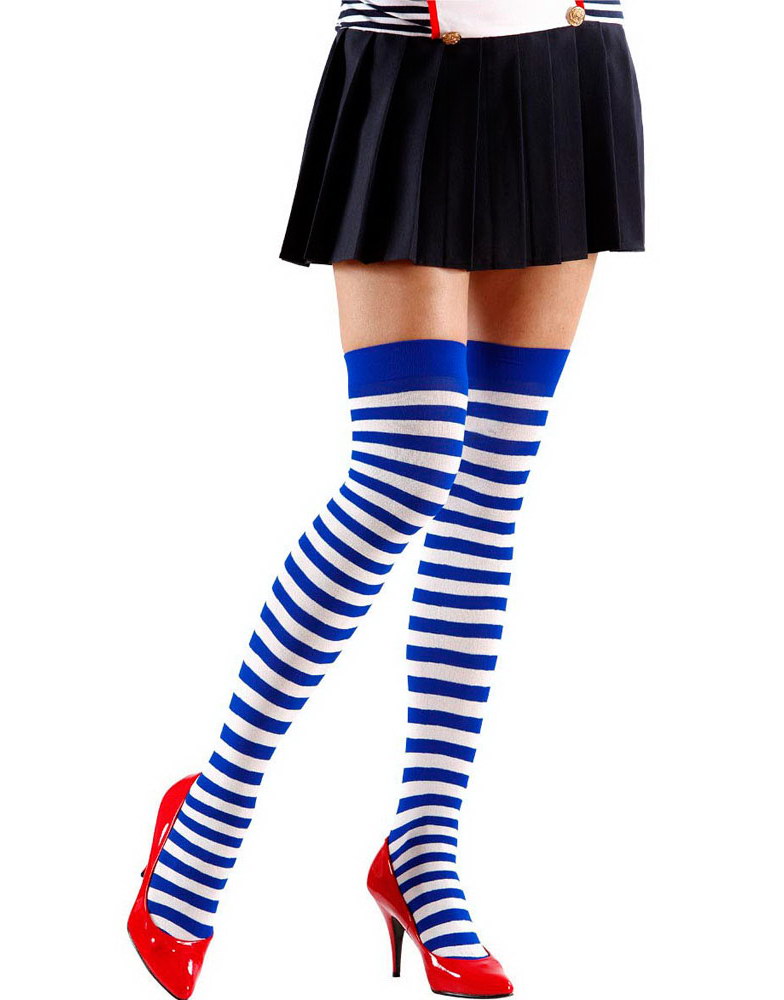 Stripete Blå og Hvite Strømper