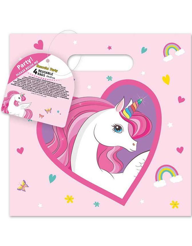 4 stk Gjenbrukbare Kjempefine Party Bags - Enhjørning Regnbue