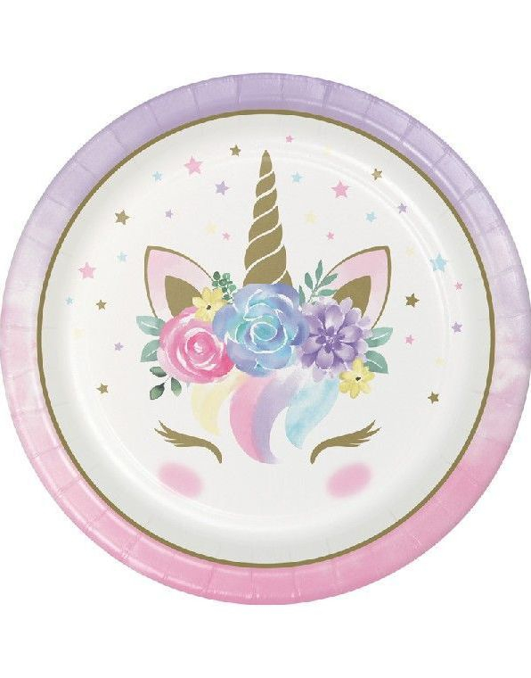 Unicorn Baby - 8 stk Enhjørning Papptallerkener 22 cm