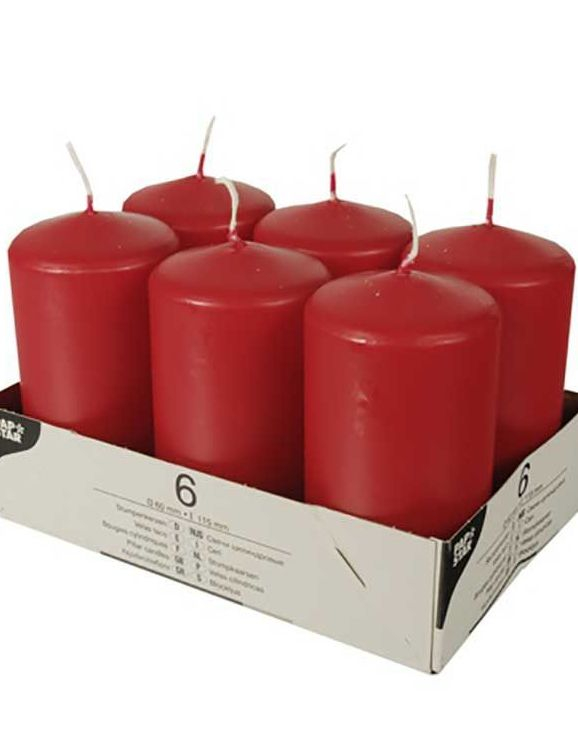 6 stk Røde Kubbelys 11,5x6 cm
