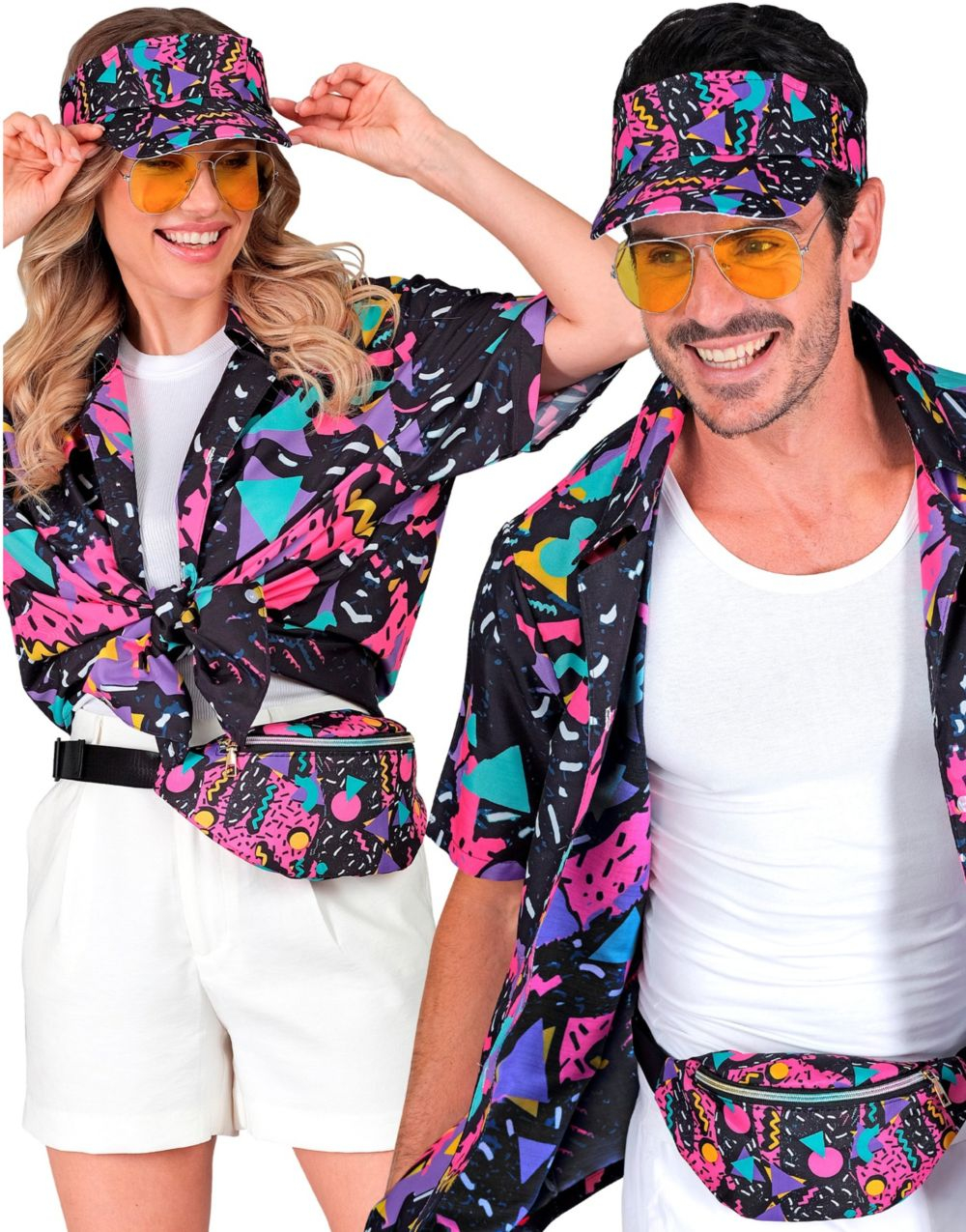 80s Funky Fashion - Svart Sett med Rumpetaske og Solskjerm