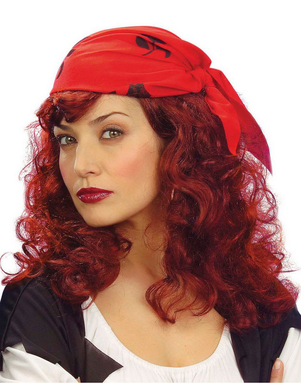 Piratparykk med Hodeskjerf og Krøller - Rød