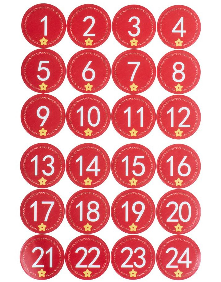 48 stk 1-24 Nummer Klistremerker til Gavekalender med Julemotiver