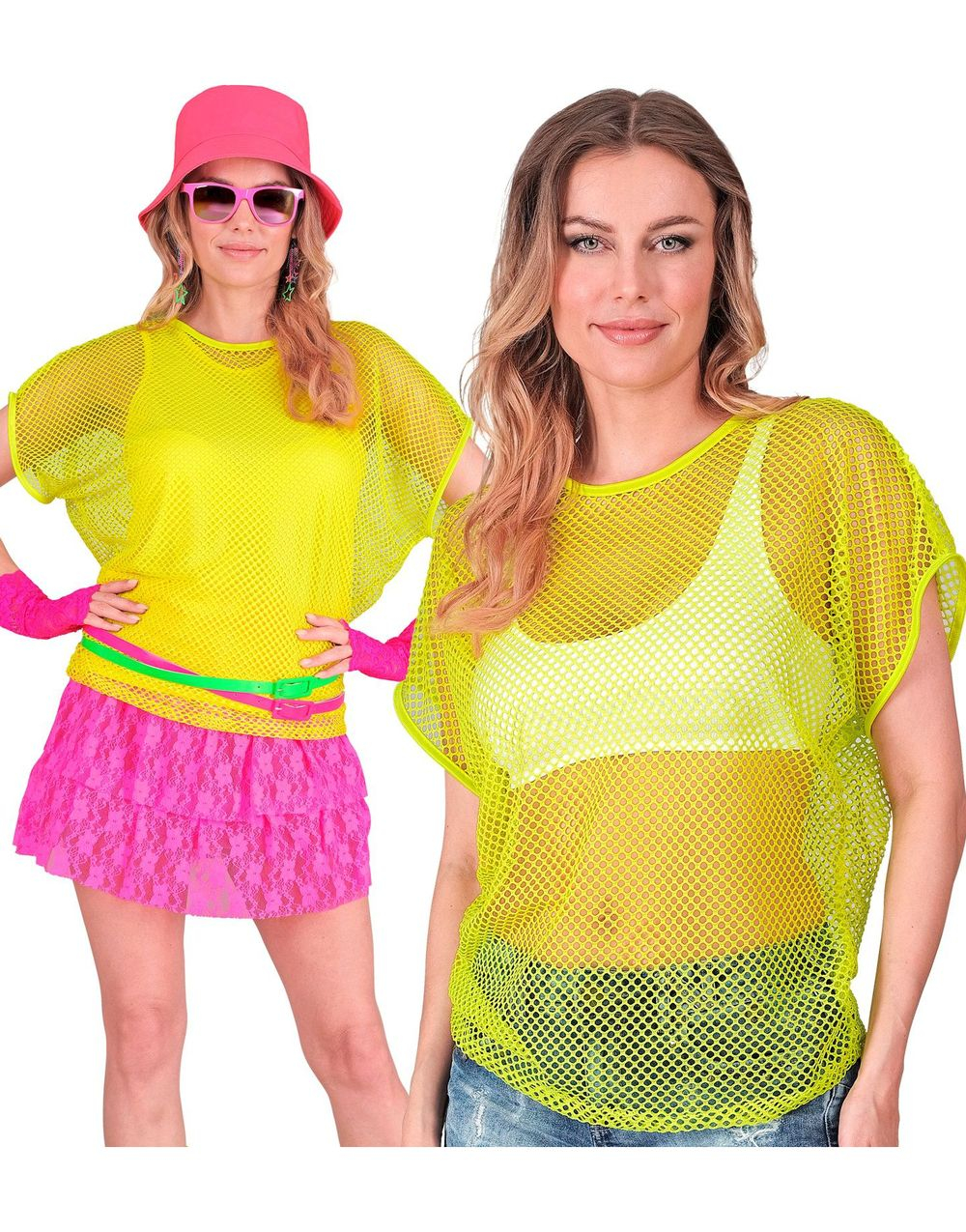 Gul UV Neon Fishnet T-Skjorte til Dame