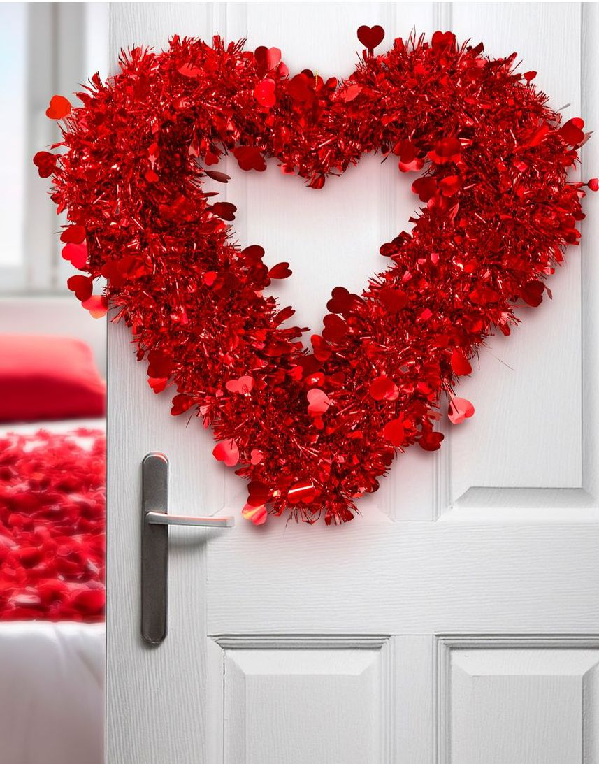 Rød Glitrende Hjertekrans 40 cm