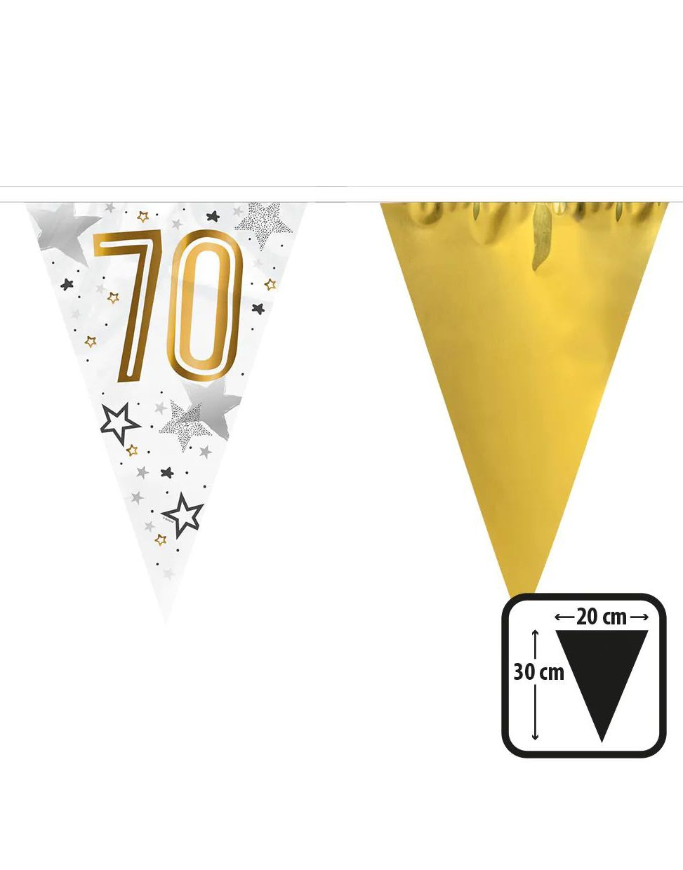 70-års Feiring Hvit og Gullfarget Banner med 15 Flagg - 6 Meter