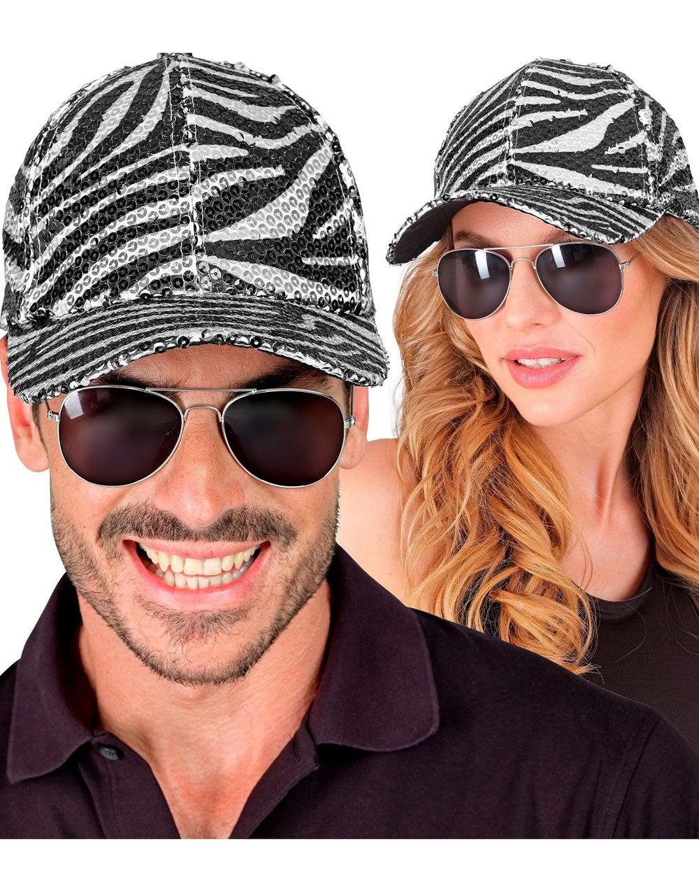 Sebramønstret Caps med Paljetter