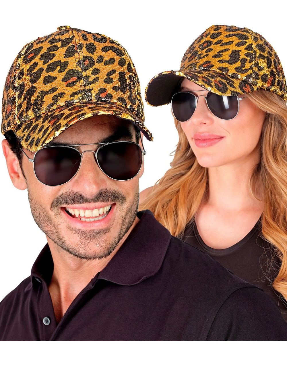 Leopardmønstret Caps med Gullpaljetter