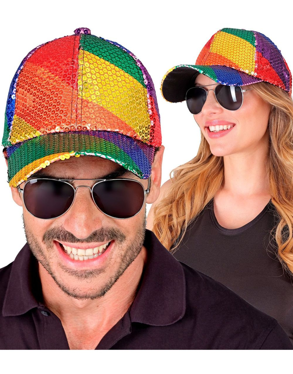 Regnbuefarget Caps med Paljetter
