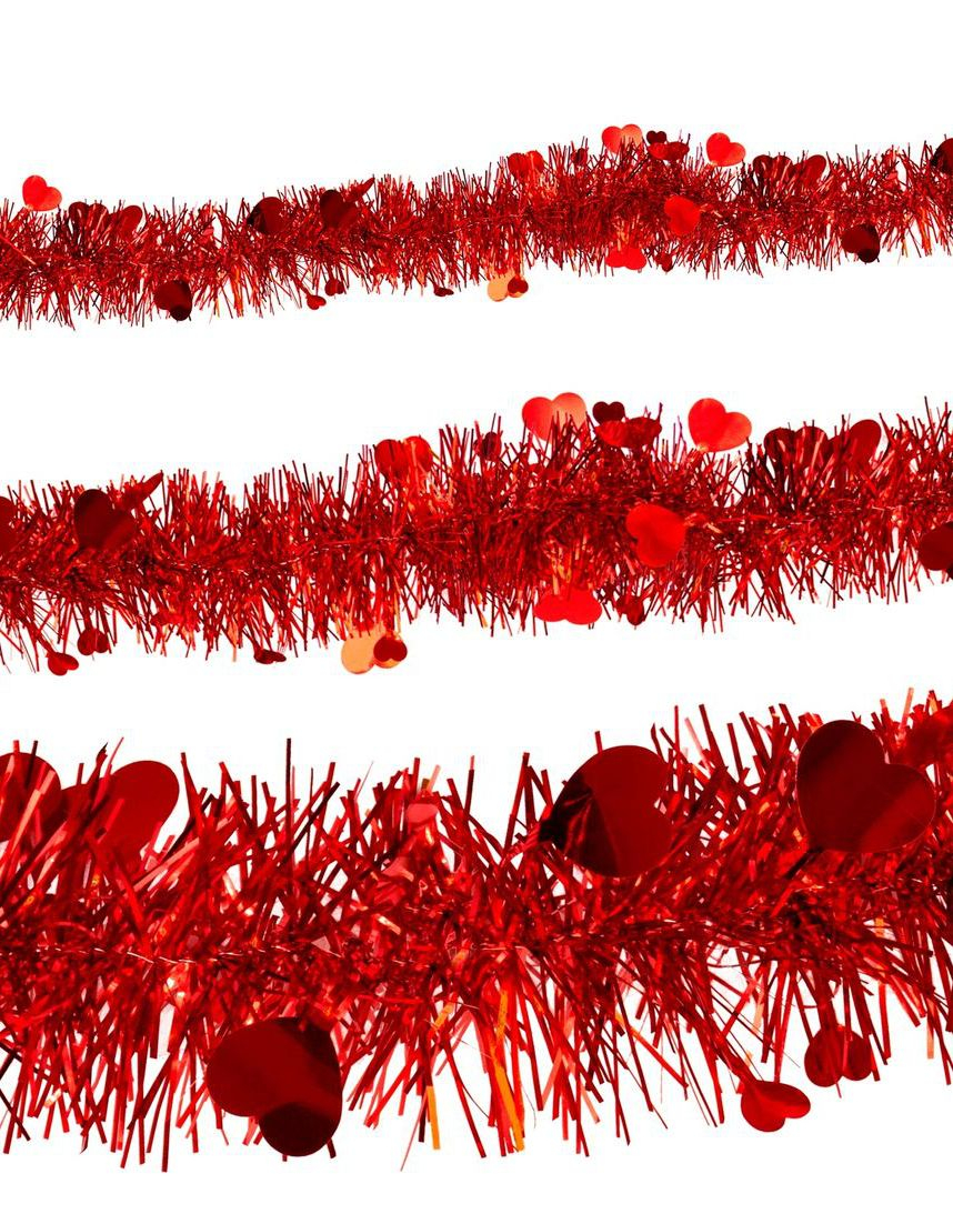 Rødt Glittergirlander med Hjerter 3 meter
