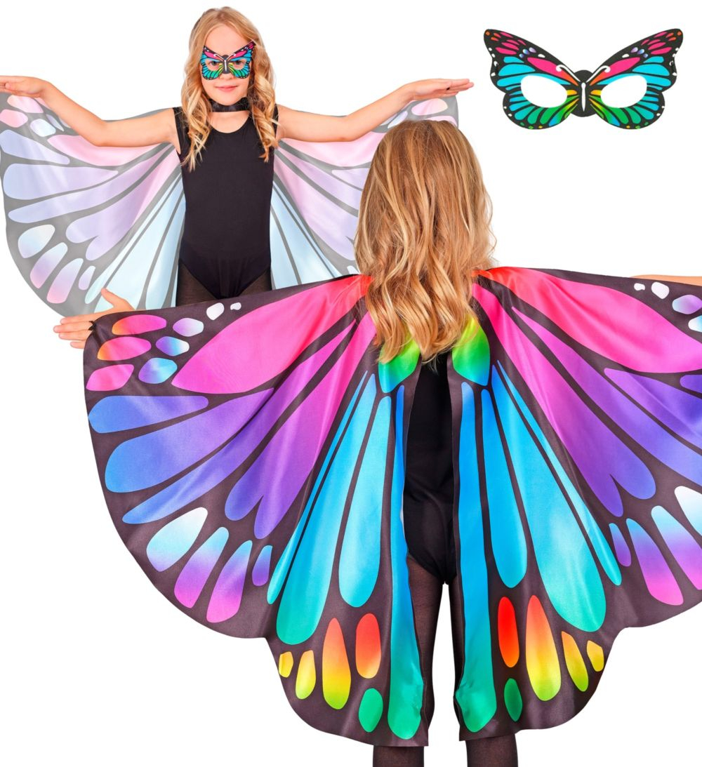 Lilla/Rosa Sommerfuglvinger og Øyemaske til Barn