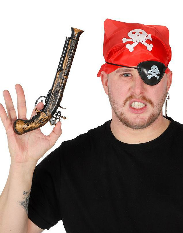 Pirat Kostymesett - Bandana, Pistol, Øyelapp og Ørering - 4 deler
