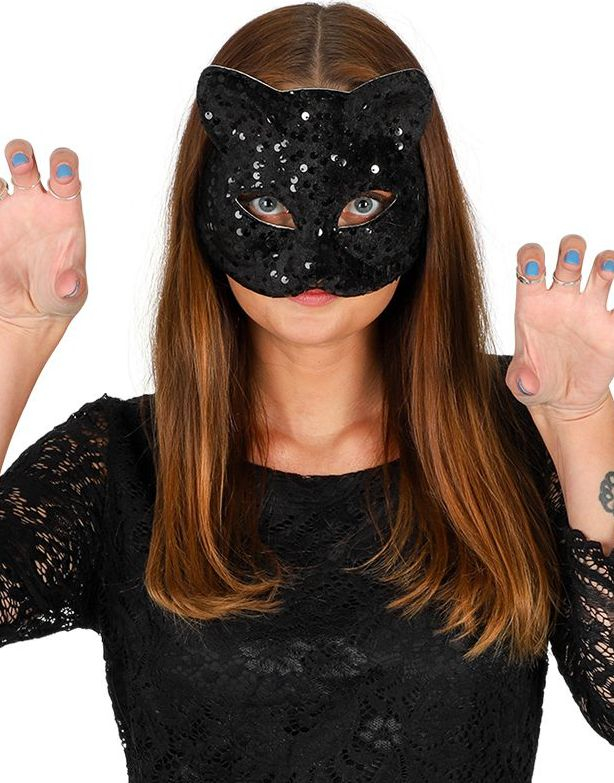 Svart Kattemaske med Paljetter