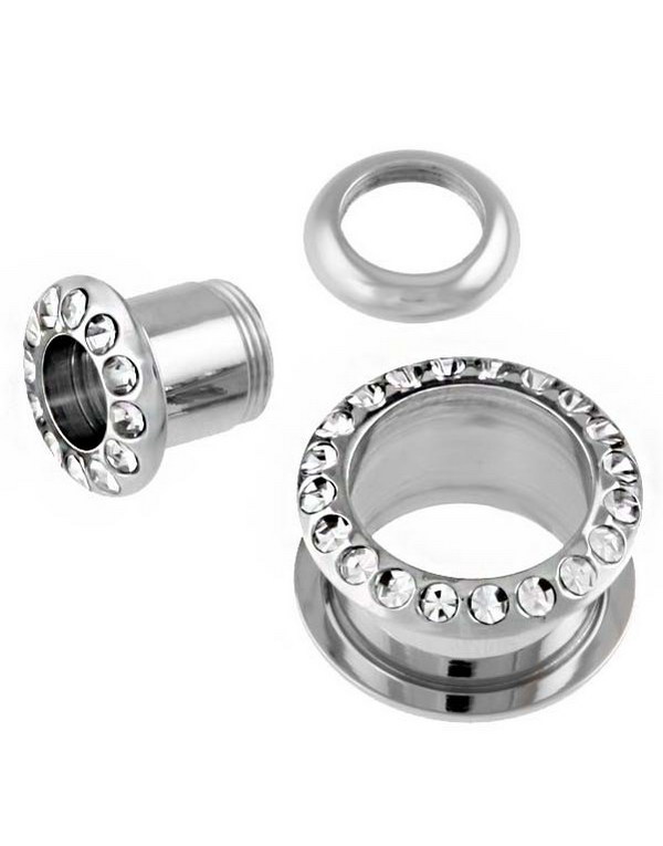 Sølvfarget Piercing Tunnel med Stener