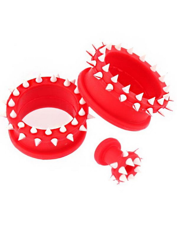 Rød Piercing Tunnel med Hvite Spikes