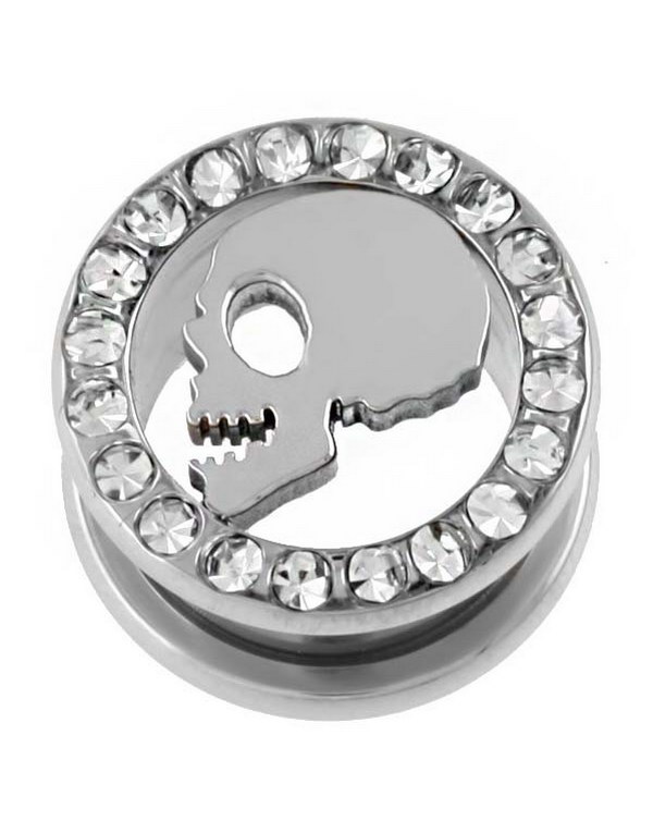 Dead Head - Sølvfarget Piercing Tunnel med Stener