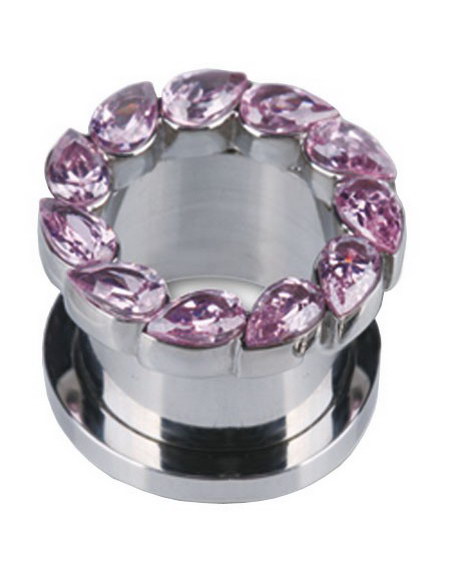 Drip Drop Pink - Sølvfarget Piercing Tunnel