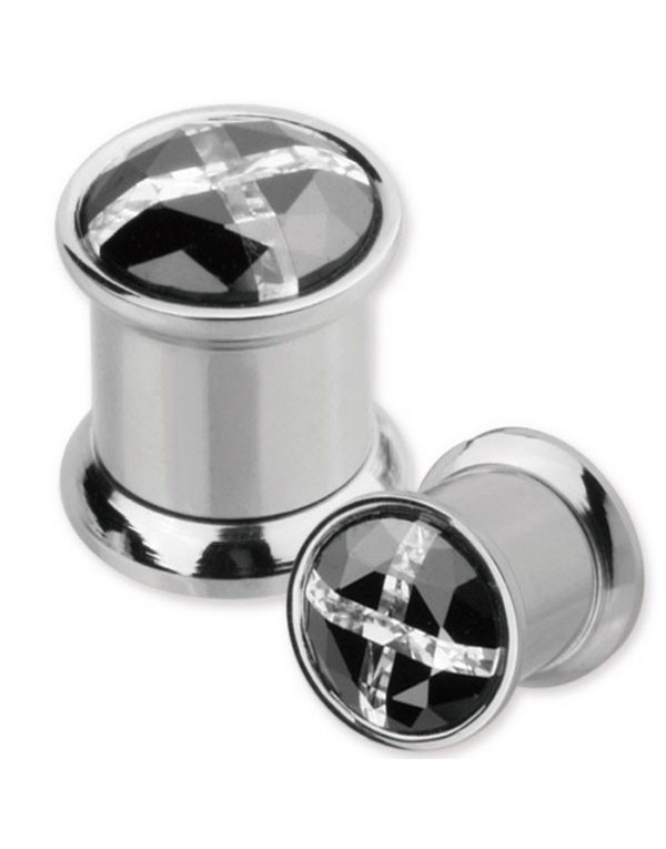 Stilig Piercing Plugg med Svart & Hvit Sten